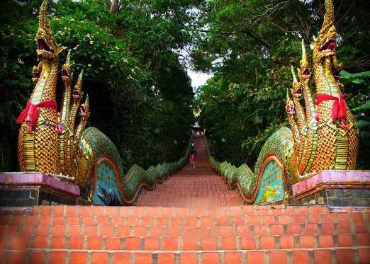 The steps at Wat Phrathat Doi Suthep in Chiang Mai Thailand
