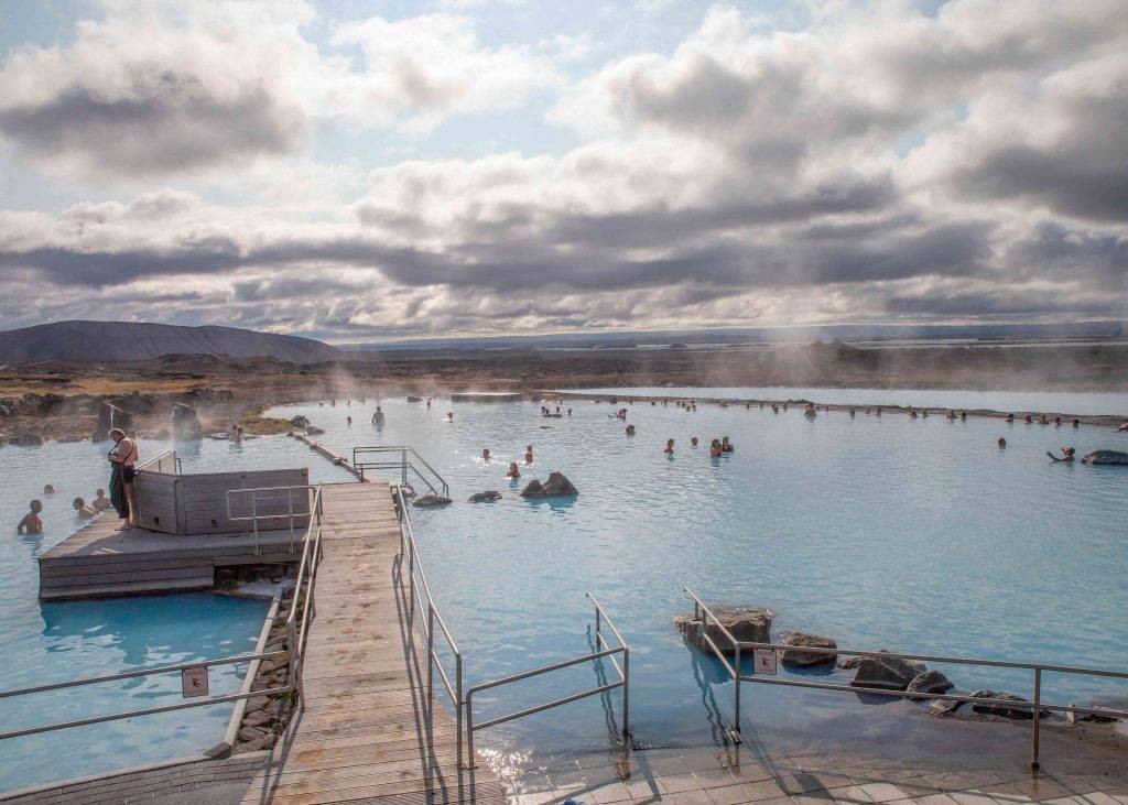 Swimming at Myvatn nature baths in Iceland