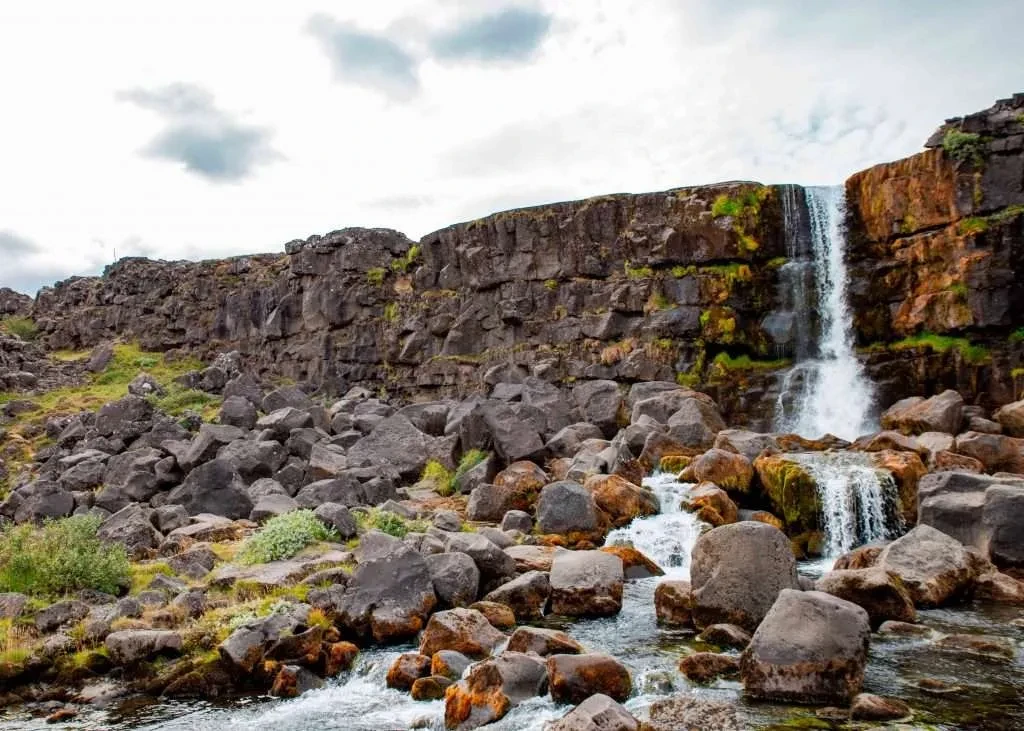 Öxarárfoss waterfall in Thingvellir National Park Iceland