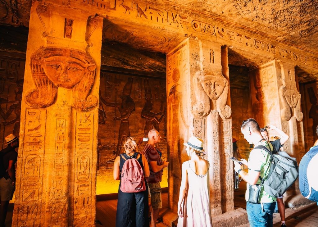 Part of entrance hall in Nefertari and Hathos temple in Abu Simbel - Egypt