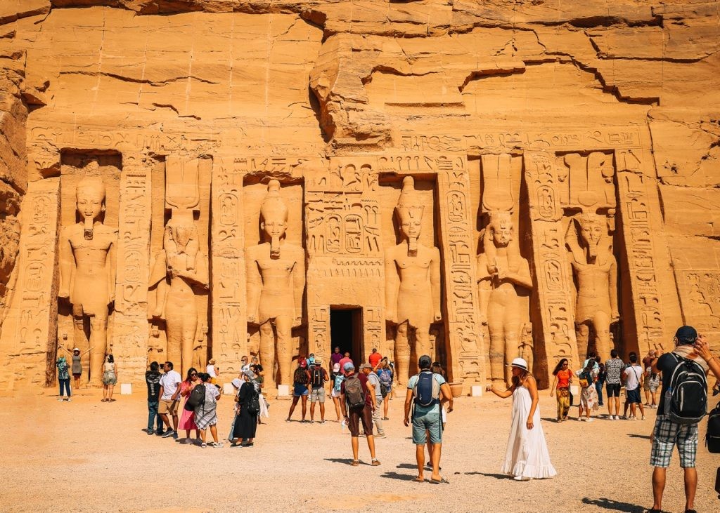 Facade of the Temple of Nefertari and Hathos in Abu Simbel - Egypt