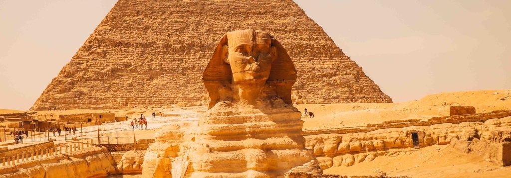 The Sphinx and one of the pyramids of Giza in Egypt
