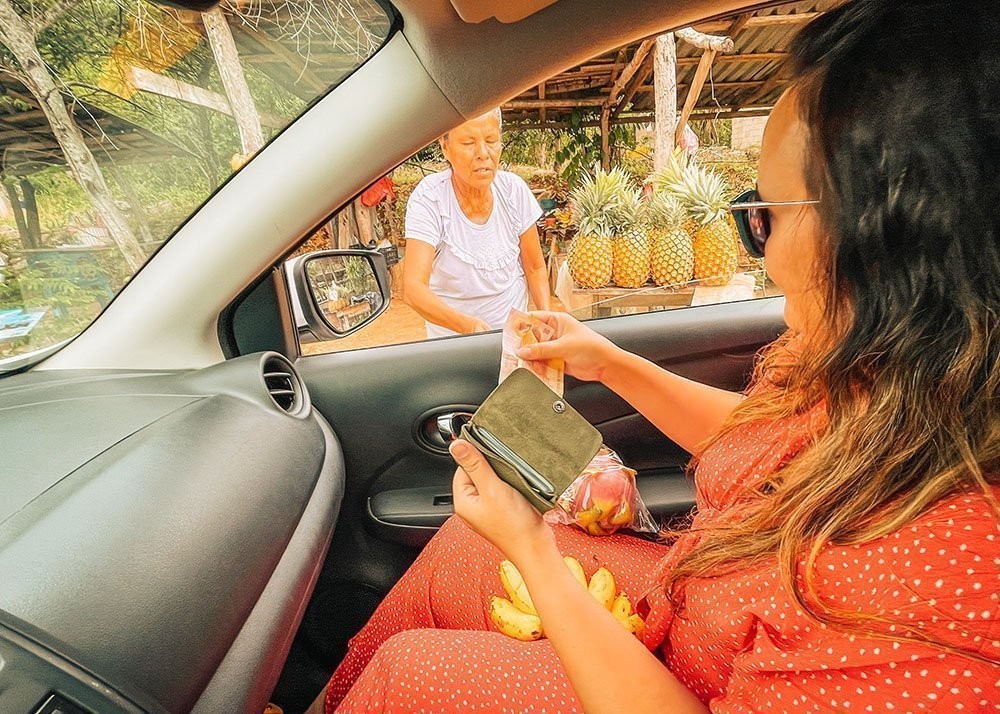 Buying fruit from the car at a road side stall in the Yucatan Peninsula - Mexico