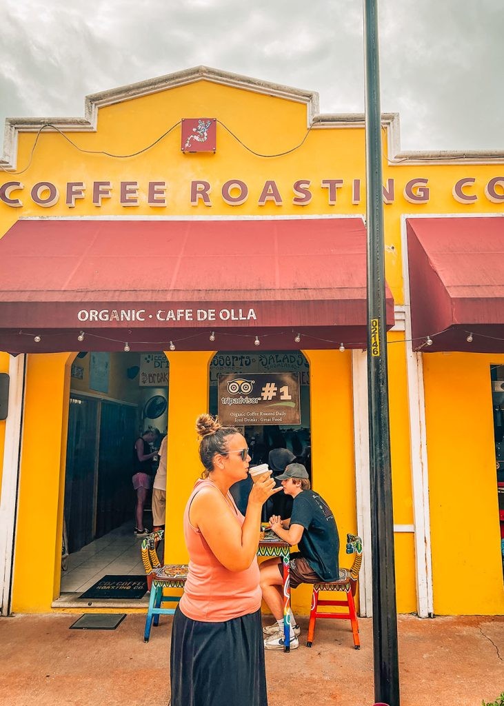 Drinking peanut butter coffee at the Coffee Roasting Company in Cozumel - Mexico